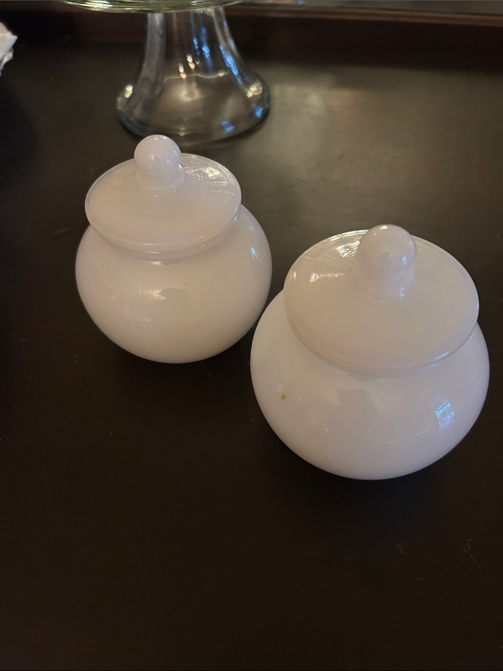 White Glass Decorative Lidded Jars - Set of 2